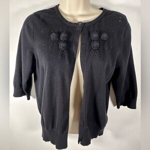 Studio by Liz Claiborne Black Embellished Cardigan - Size Large